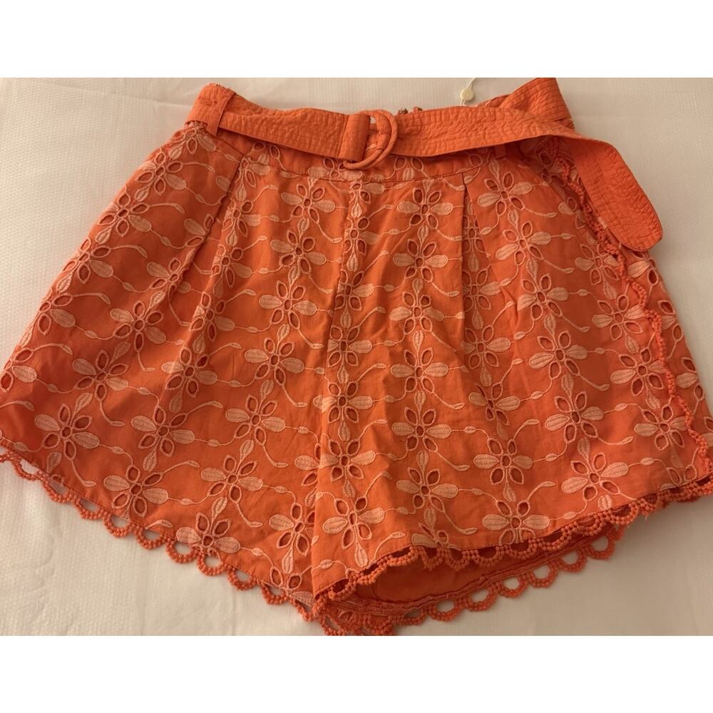 Shore Lena Belted Coral Amber Eyelet Shorts Small Resort Beach Vacation NWT $134